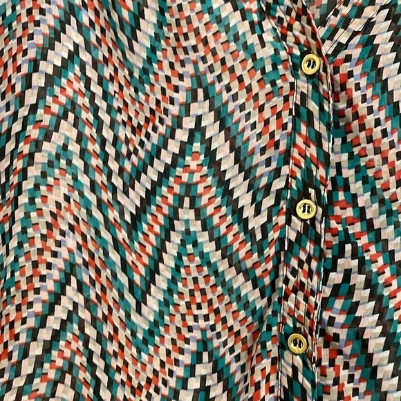 Olive & Oak Women’s Tunic Red & Green Sheer Geometric Contemporary Bohemian - Picture 4 of 12